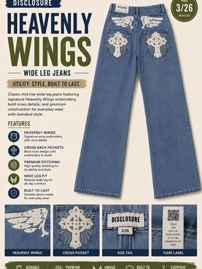 Heavenly Wings Wide Leg Jeans - Blue